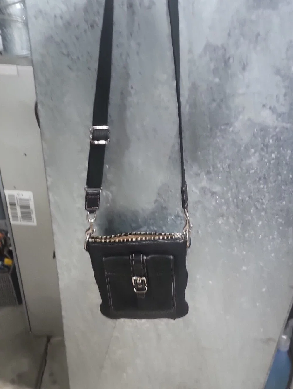 Black Leather Crossbody Bag - Classic Buckle Design